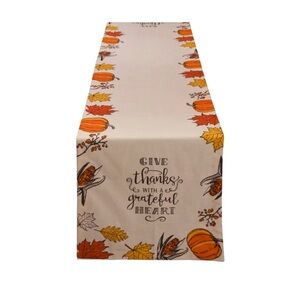 Autumn Harvest Table Runner with Pumpkins and Leaves